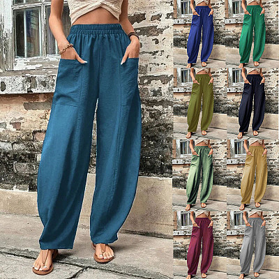 Women'S Pants Solid Color Pocket Casual Elastic Pants