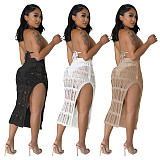 New Beach Vest Wool Woven Skirt Split Sexy 2 Piece Suit