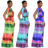Sexy Diagonal Shoulder Hollowed Out Print Slit Maxi Dress