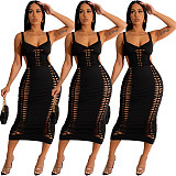 V-Neck Burn Weave Hollow Out Sexy Bodycon Vest Dress