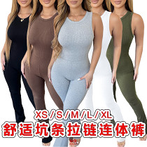 Comfortable Sleeveless Zipper Slim-Fit High-Waisted Micro-Flared Jumpsuit