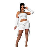 New Fashion Strapless Woven Tassel Skirt Sleeve Sexy Set