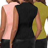 Sleeveless Half High Neck Stretchy Fashion Wave Stripe Tank Top