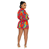 Trapical Position Printing Casual Women Long Sleeve Romper Short Jumpsuit