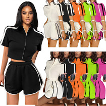 Summer New Solid Short Sleeve Short Fashion Two Piece Sport Casual Set