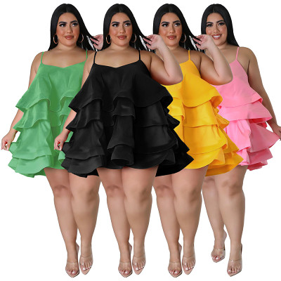 New Women's Sexy Sleeveless Ruffle Adjustable Shoulder Strap Dress