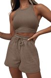 New Sleeveless Solid Tank Top Fashion Casual Short 2-Piece Set