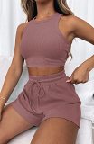 New Sleeveless Solid Tank Top Fashion Casual Short 2-Piece Set