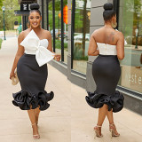 Fashion Women'S Sleeveless Bra Bow Wrap Hip Skirt Two-Piece Set