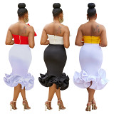 Fashion Women'S Sleeveless Bra Bow Wrap Hip Skirt Two-Piece Set