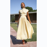 Fashionable Street Stand Collar Solid Color Open Waist Long Dress