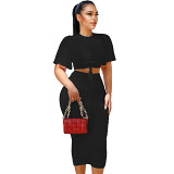 Pleated Casual Personality Solid Color Set Two Piece Skirt Set