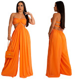 Women'S Solid Color Loose And Sexy Open Back Jumpsuit