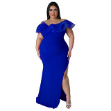 Women'S Large Solid Hip Wrap Elastic Banquet Dress
