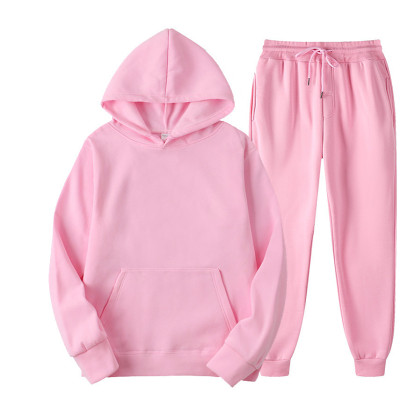 Sports Casual Solid Color Hoodies And Long Pants Set