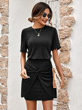 Short Sleeve Round Neck Knitted Slim Fit Wrap Hip Dress