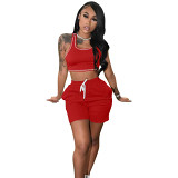 Tank Top New Solid Color Casual Two-Piece Set With Pockets
