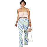 Printed flared pants with high elasticity casual pants