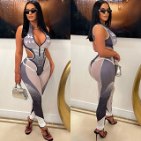 Printed Sleeveless Top Jumpsuit Tight Pants Two-Piece Set