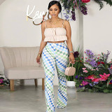 Printed flared pants with high elasticity casual pants