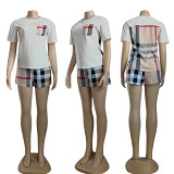 Casual Women'S Checker Splice Short Sleeve Shorts Set