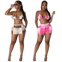 Bra Shorts Color Contrast Printed Two-Piece Set