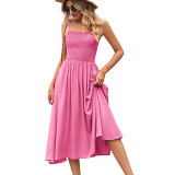 Women'S Sleeveless Pleated Solid Color Suspender Dress