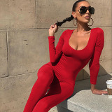 Women'S Long-Sleeved Slim Fit Hip-Lifting Sports Casual Jumpsuit