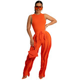 Women'S Solid Color Sleeveless Top Tassel Trousers Two-Piece Set