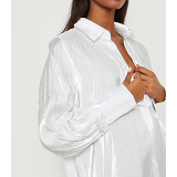Women'S Solid Color Glitter Long Shirt Dress