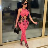 Women'S Sexy Jumpsuit Printed Hollow Lace Tight Bodysuit