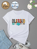 3062079 Women'S Pure Cotton T-Shirt Animal Letter Printing Short Sleeve Top