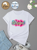 3062076 Women'S Pure Cotton T-Shirt Animal Letter Printing Short Sleeve Top