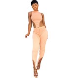 Solid Color Sexy Strap Top Pants Two Piece Set
