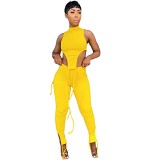 Solid Color Sexy Strap Top Pants Two Piece Set