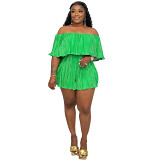 Women'S Ruffled One-Shoulder Pleated Short-Sleeved Shorts Jumpsuit