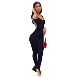 Club Attire Sexy Solid Color Open Back Jumpsuit