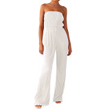 Comfortable Pleated Fabric Wrapped Chest Wide Leg Jumpsuit