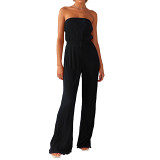 Comfortable Pleated Fabric Wrapped Chest Wide Leg Jumpsuit