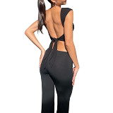 Sexy Solid Backless Sleeveless Top