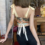 New Suspender Top With Exposed Navel Printed Vest