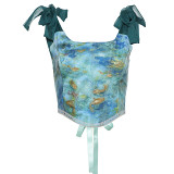New Suspender Top With Exposed Navel Printed Vest