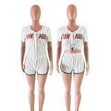 Sexy Women'S Striped Letter Baseball Two Piece Set