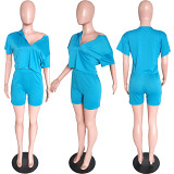 Women'S Solid Color Short Sleeved Shorts Two-Piece Set