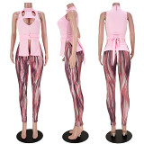 Club Fashion Lace Hollow Tank Top Printed Pants Set