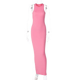 Fashion Solid Color Sleeveless Round Neck Slim Dress For Foreign Trade