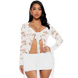 Elastic Lace V-Neck Sexy Short Skirt Two-Piece Set