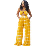 Striped Printed Bra Top Pants With Pockets Set