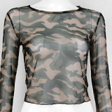 Women'S Mesh Camouflage Long Sleeve T-Shirt