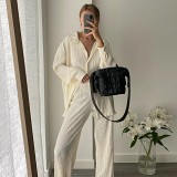 Women'S Solid Color Drape Loose Silky Folds Casual Two-Piece Suit